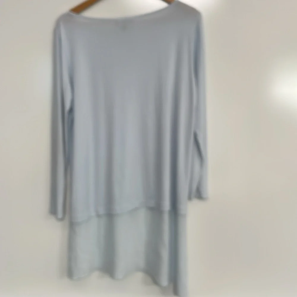 Eileen Fisher 100% Silk Top Women’s Size M Blue Long Sleeve Layered Hem - Picture 4 of 7